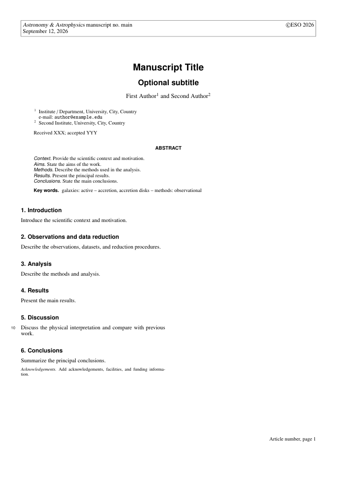 Preview of Astronomy & Astrophysics (A&A) LaTeX template