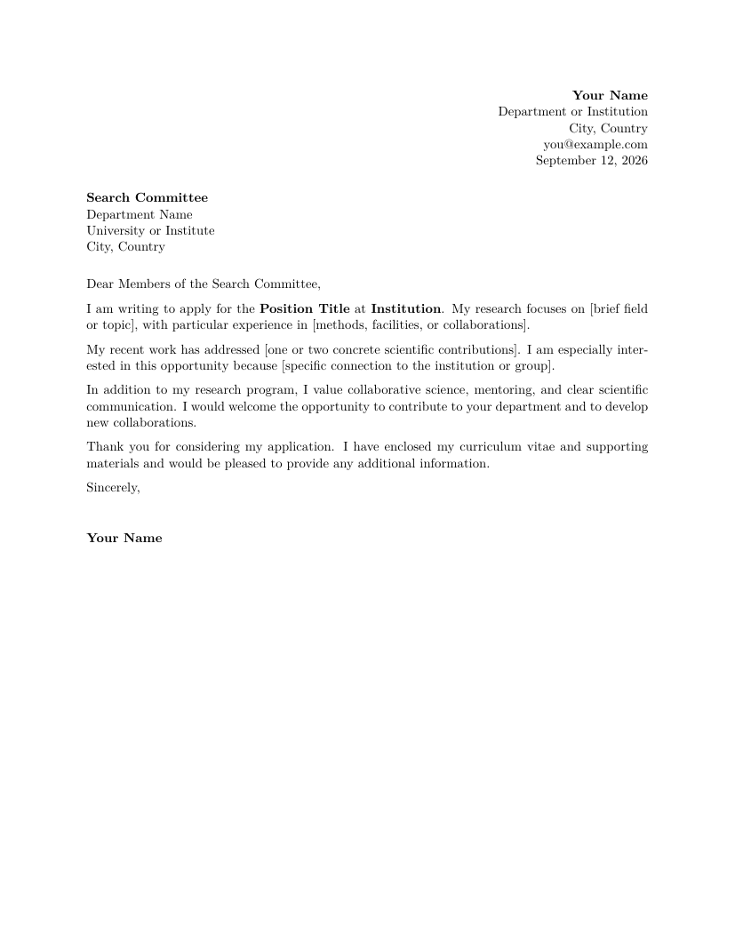 Preview of Academic Cover Letter LaTeX template