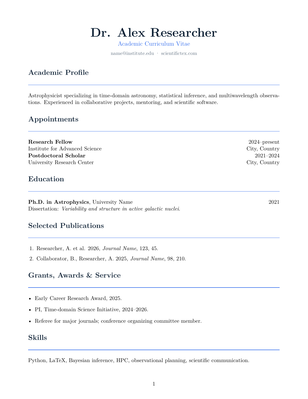 Preview of Academic CV LaTeX template