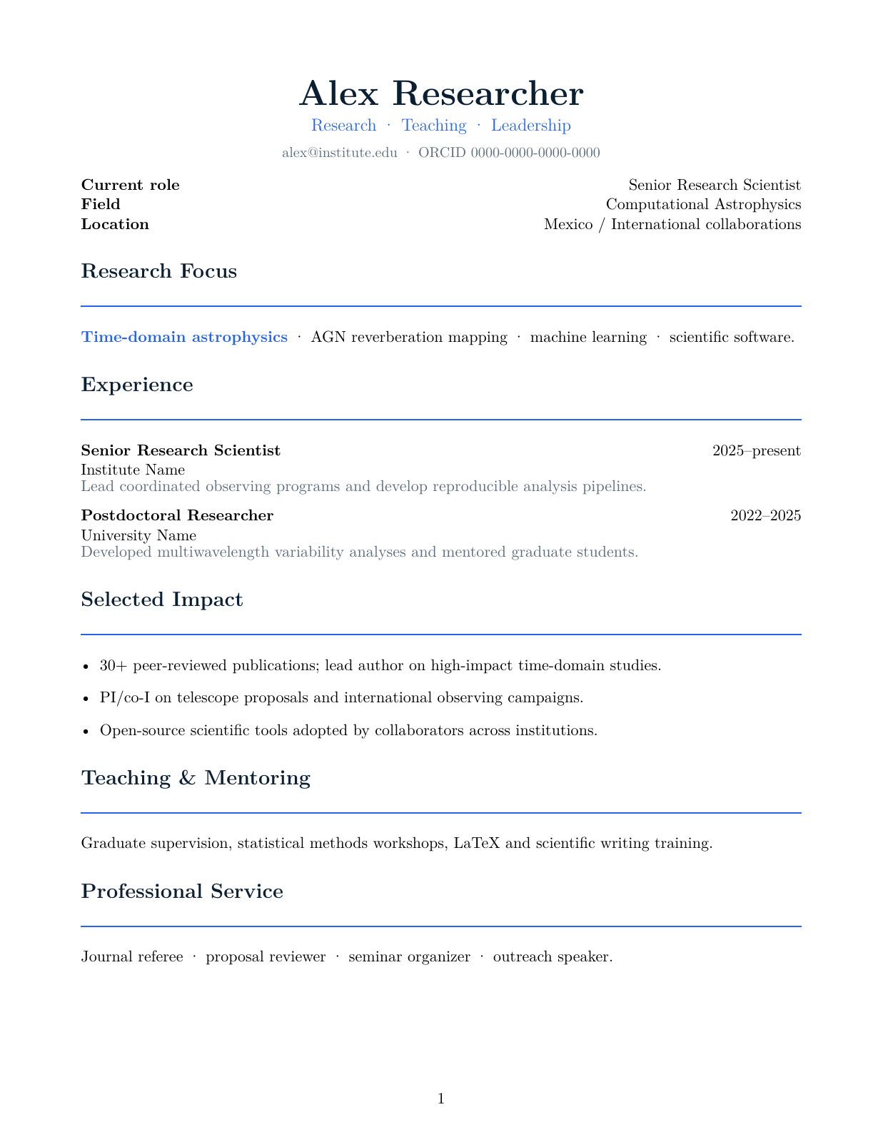 Preview of Modern Academic CV LaTeX template