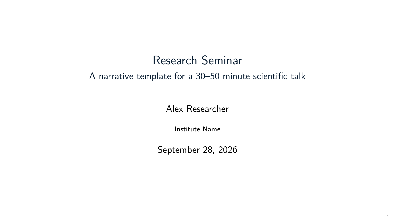 Preview of Research Seminar Presentation LaTeX template