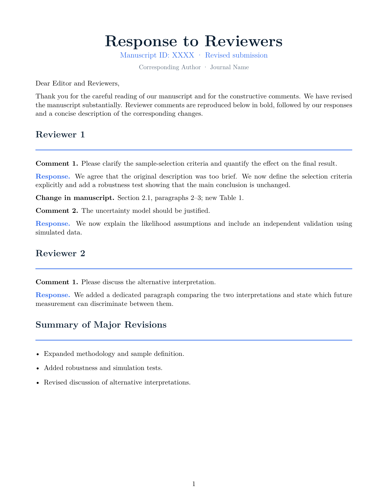Preview of Response to Reviewers LaTeX template