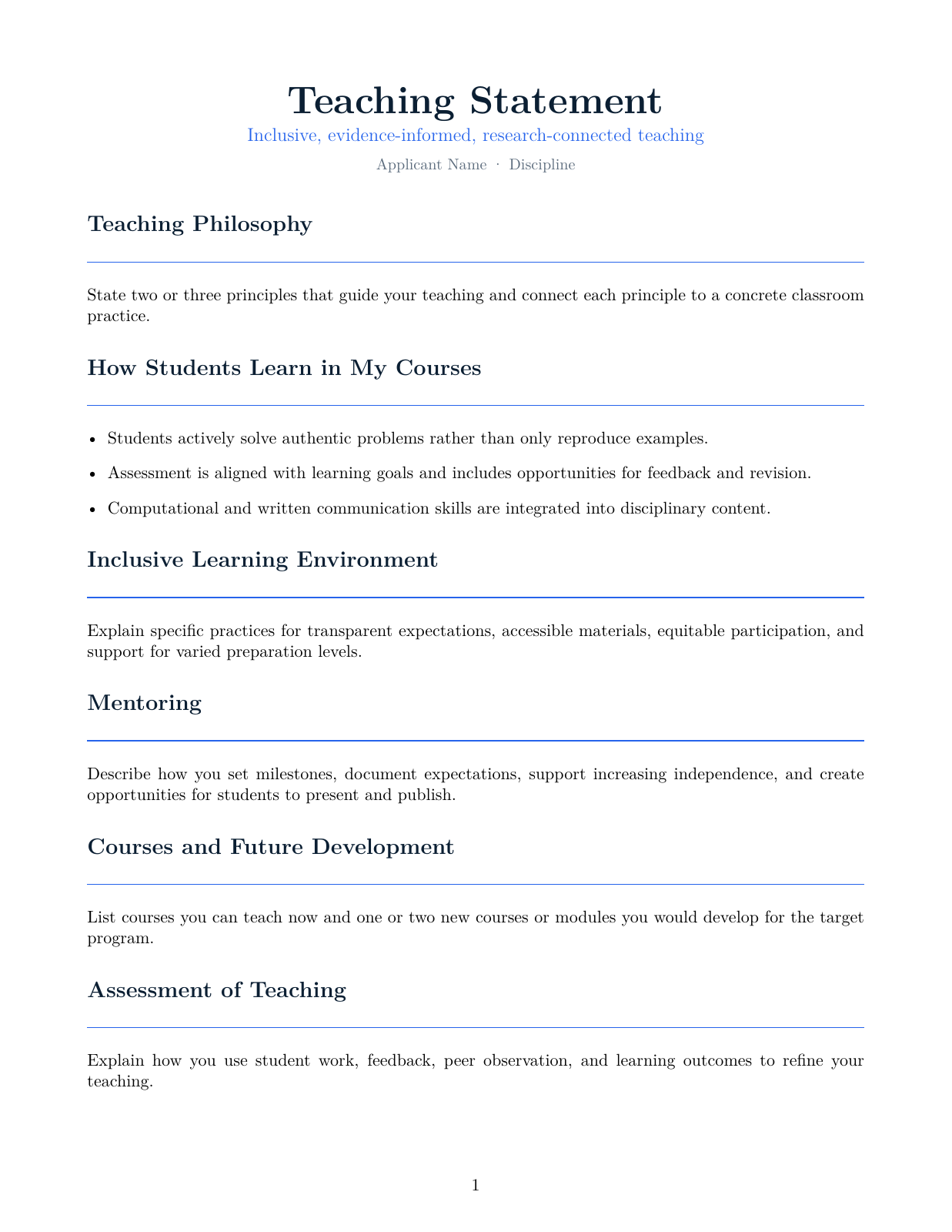 Preview of Teaching Statement LaTeX template