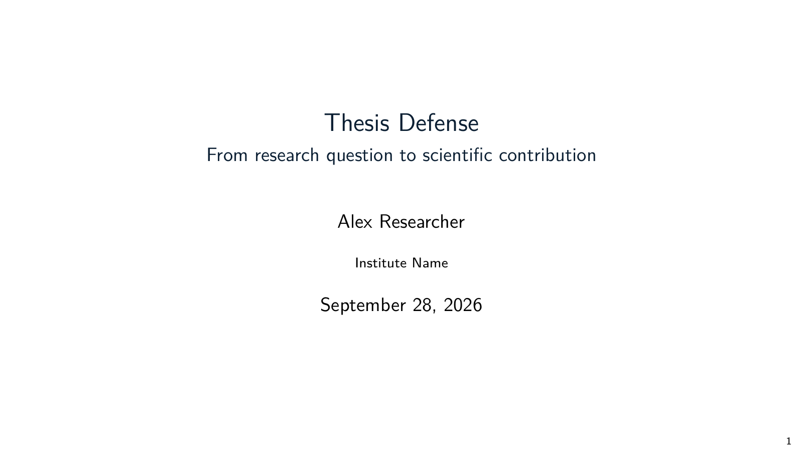 Preview of Thesis Defense Presentation LaTeX template